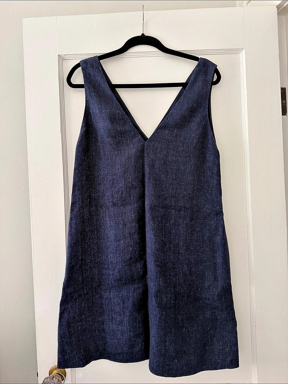 Theory V-Neck Shift Dress in Good Linen Mini Dress Blue Medium